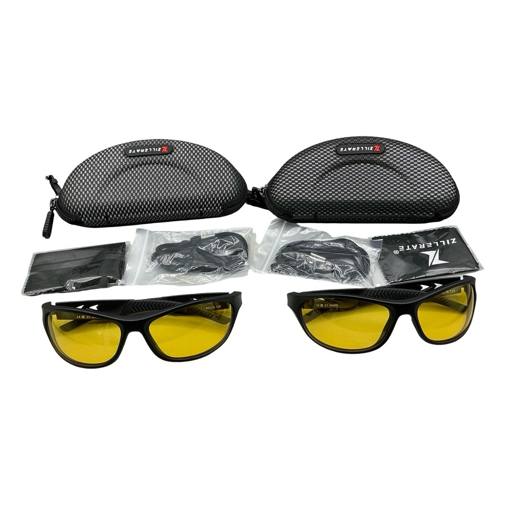 Lot of 2x Zillerate Night Driving Glasses Yellow Tint Polarized Anti Glare
